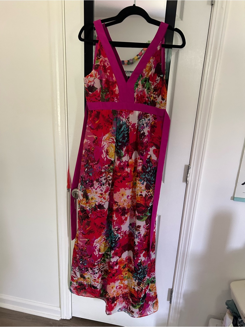 New York & Company Hot Pink Floral Maxi Dress